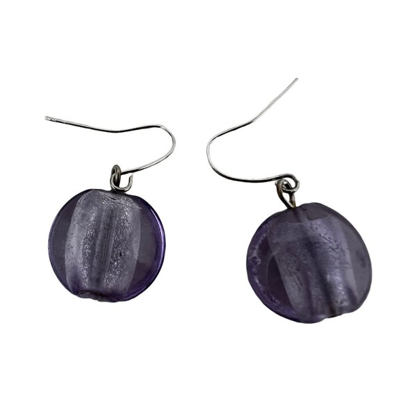 Vintage Pierced Earrings Purple Glass Dangle  Wire - Picture 4 of 5